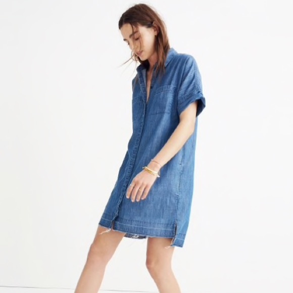 raw hem denim dress